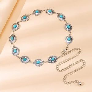 Turquoise & Oval Decor Chain Belt